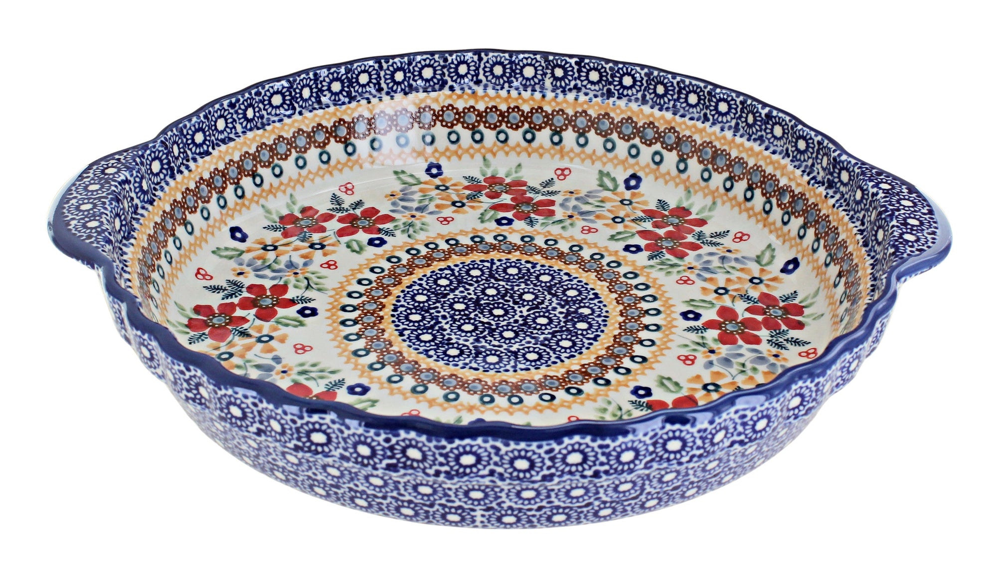 Manufaktura Red Daisy Pie Plate — Polish Pottery