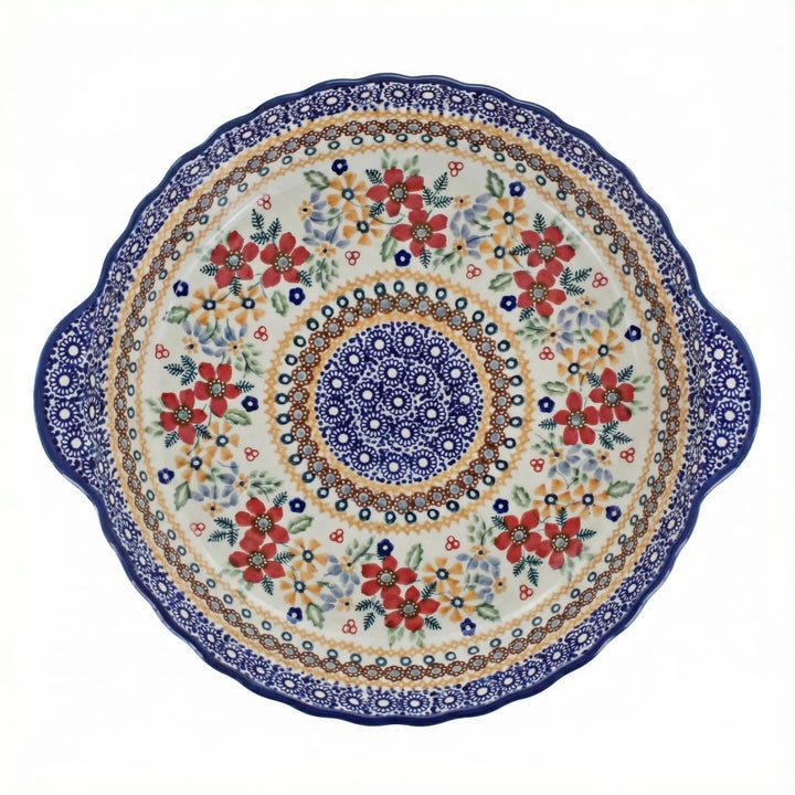 Manufaktura Red Daisy Pie Plate — Polish Pottery