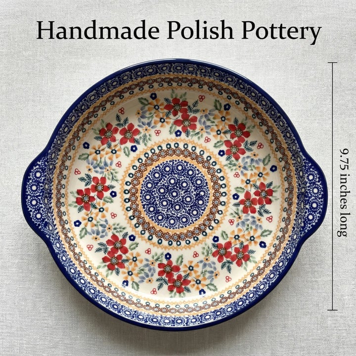 Manufaktura Red Daisy Pie Plate — Polish Pottery