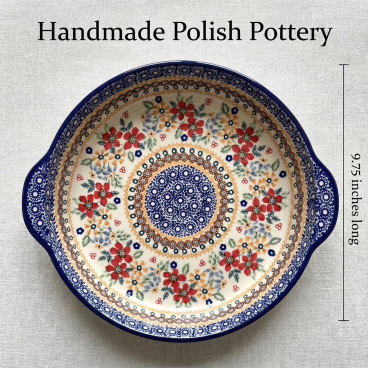 Detail image of Manufaktura Red Daisy Pie Plate — Polish Pottery