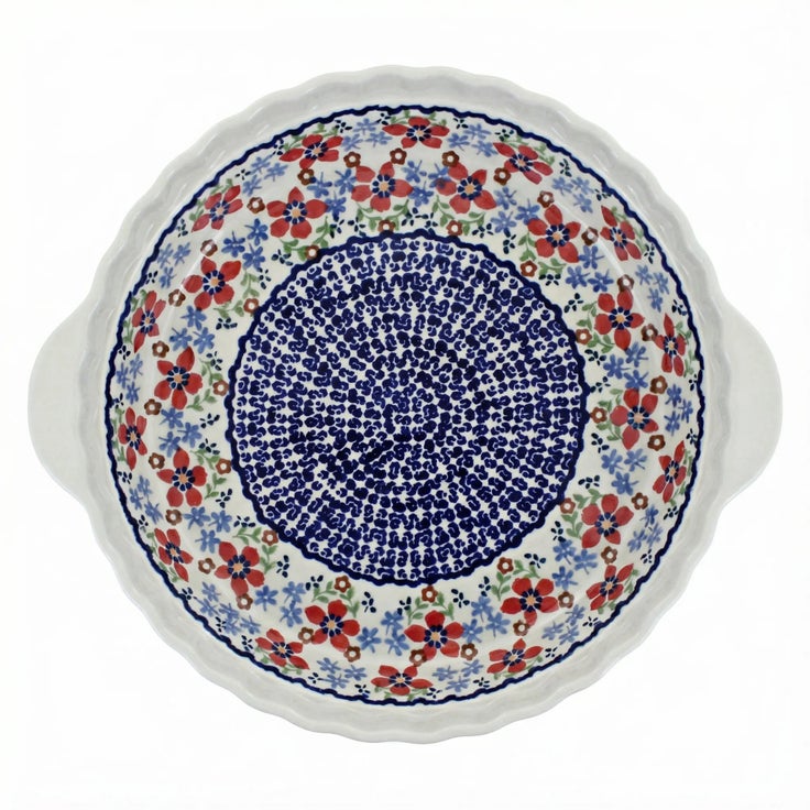Detail image of Manufaktura Red Poppy Pie Plate — Polish Pottery