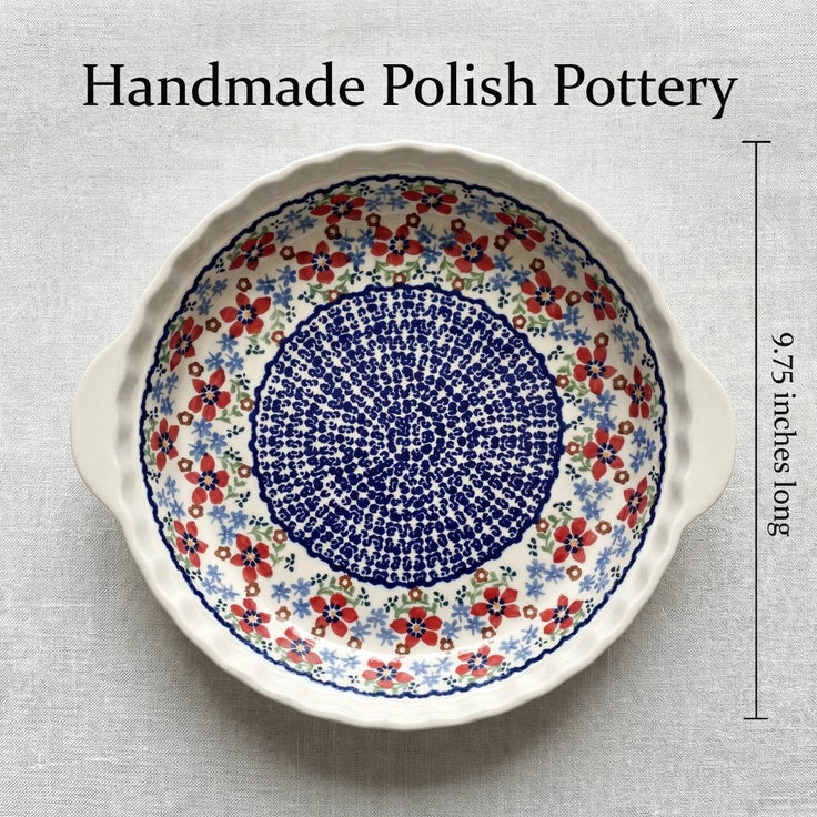 Detail image of Manufaktura Red Poppy Pie Plate — Polish Pottery