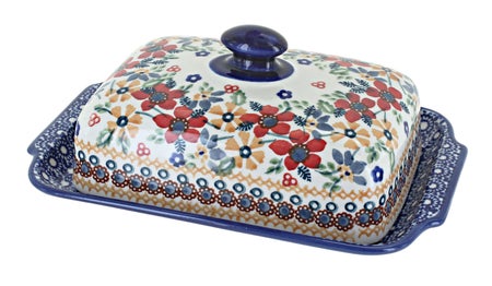 Manufaktura Red Daisy Butter Dish — Polish Pottery