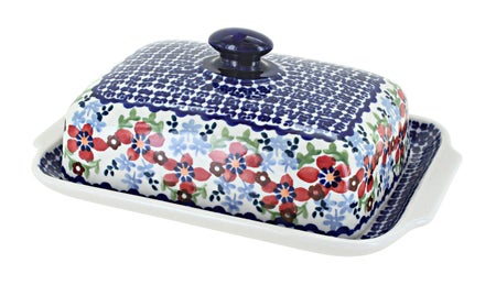 Manufaktura Red Poppy Butter Dish — Polish Pottery
