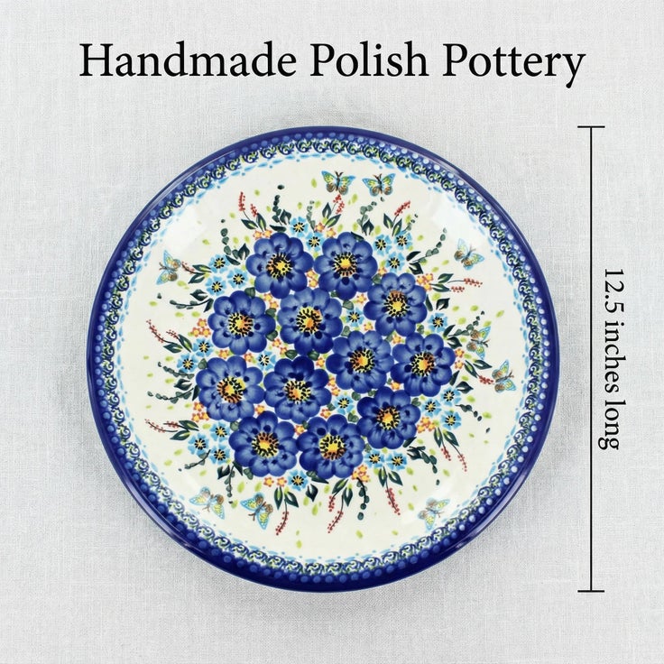 Detail image of Vena Garden of Blue Large Serving Piece — Polish Pottery