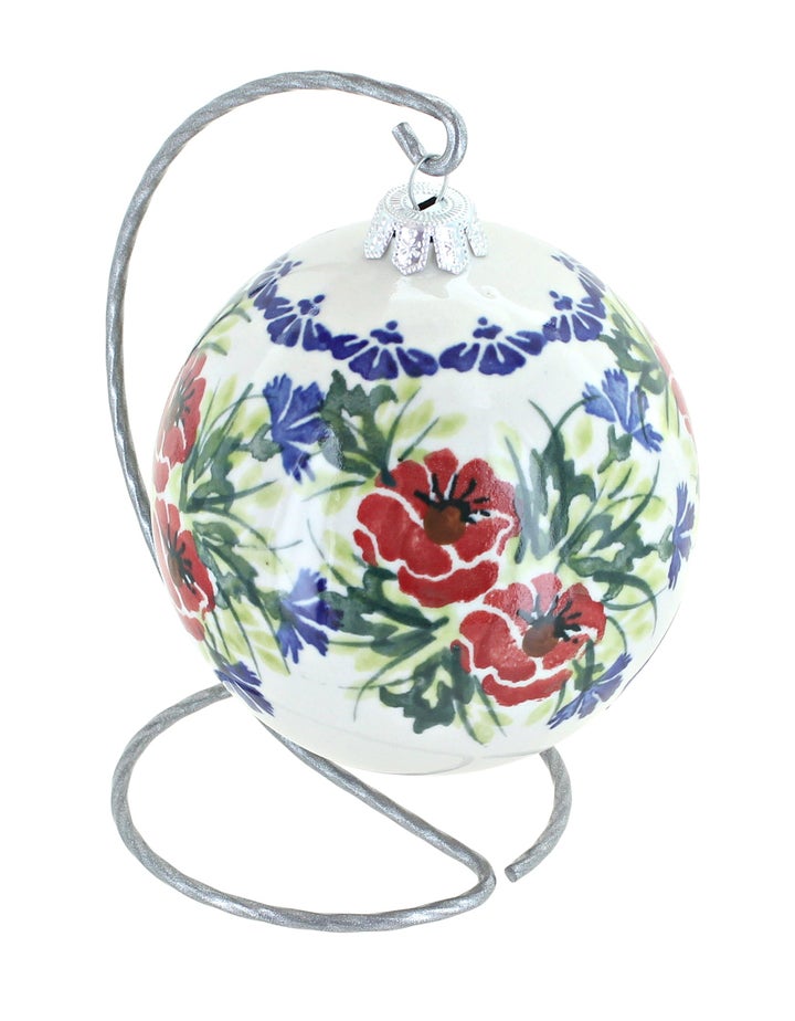 WR Unikat Cherry Red Bouquet Large Christmas Ball — Polish Pottery