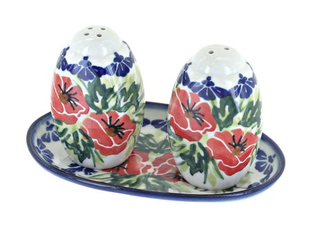WR Unikat Cherry Red Bouquet Salt & Pepper Shaker — Polish Pottery