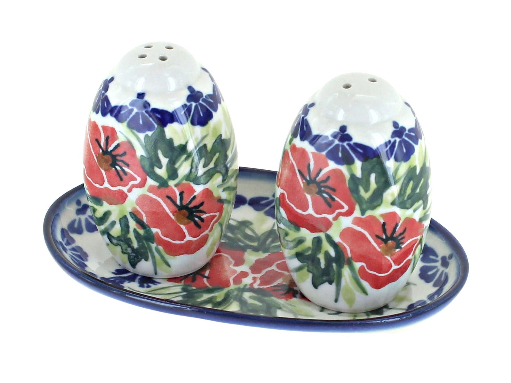 WR Unikat Cherry Red Bouquet Salt & Pepper Shaker — Polish Pottery