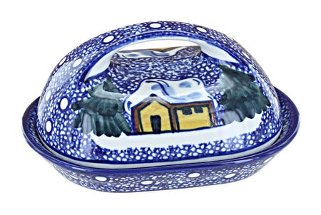 WR Unikat Winter Forest Butter Dish — Polish Pottery