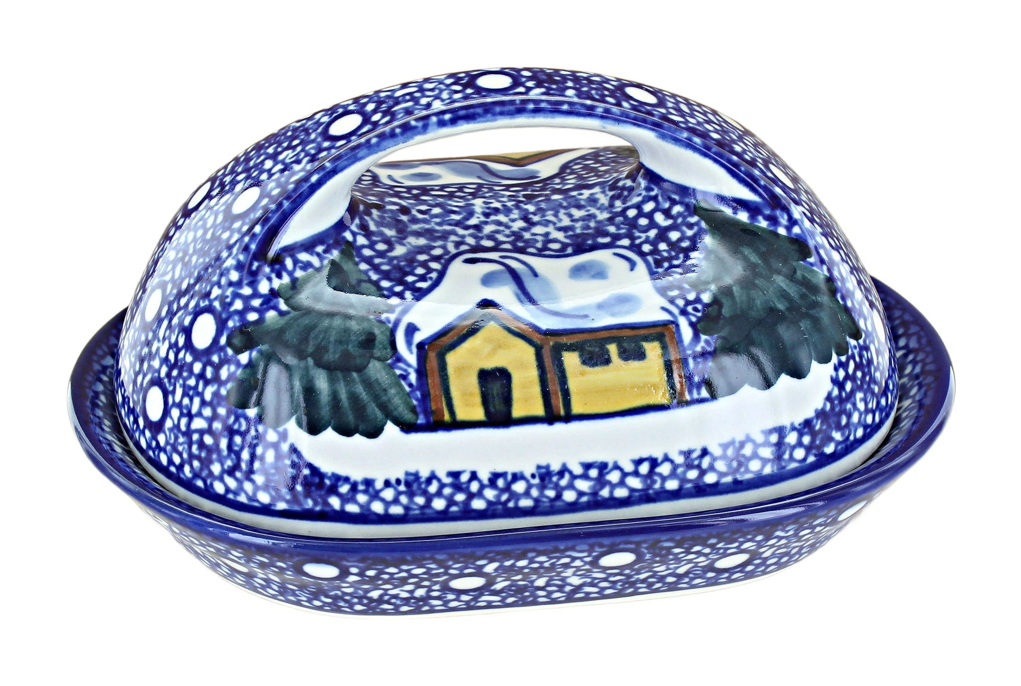 WR Unikat Winter Forest Butter Dish — Polish Pottery