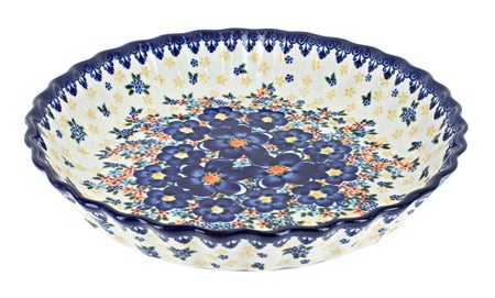 Vena Blue Dahlia Pie Plate — Polish Pottery