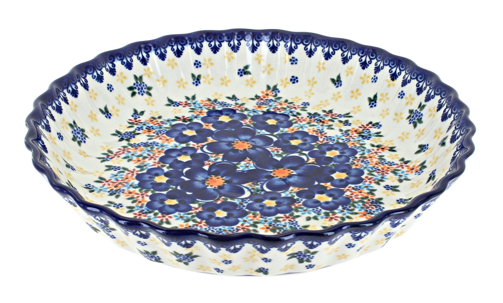 Vena Blue Dahlia Pie Plate — Polish Pottery