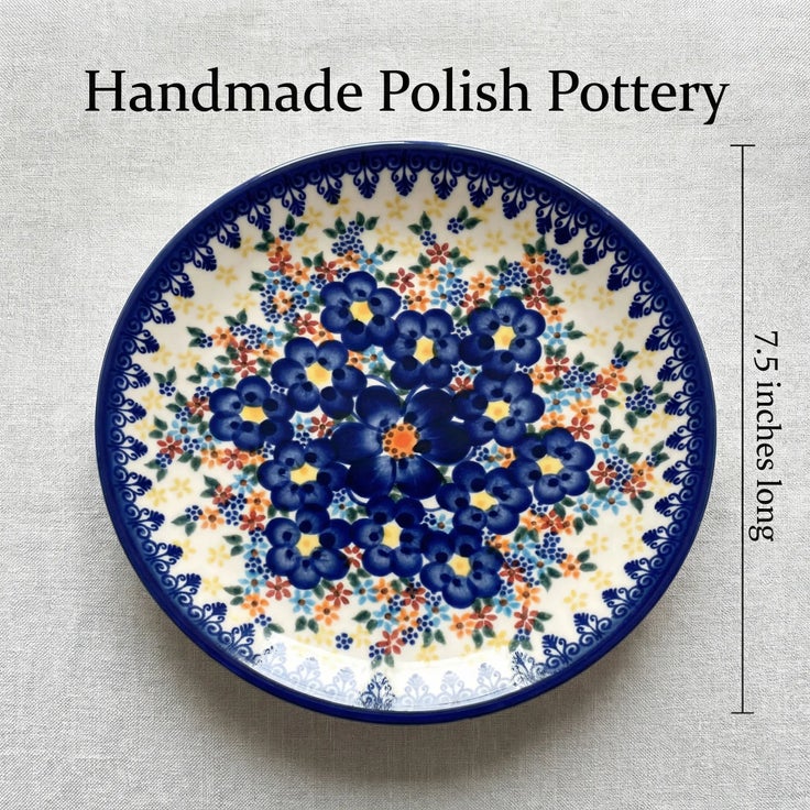 Detail image of Vena Blue Dahlia Dining Plates & Bowls — Polish Pottery