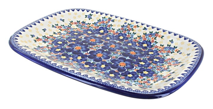 Vena Blue Dahlia Large Serving Piece — Polish Pottery