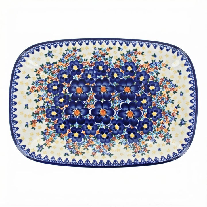 Vena Blue Dahlia Large Serving Piece — Polish Pottery