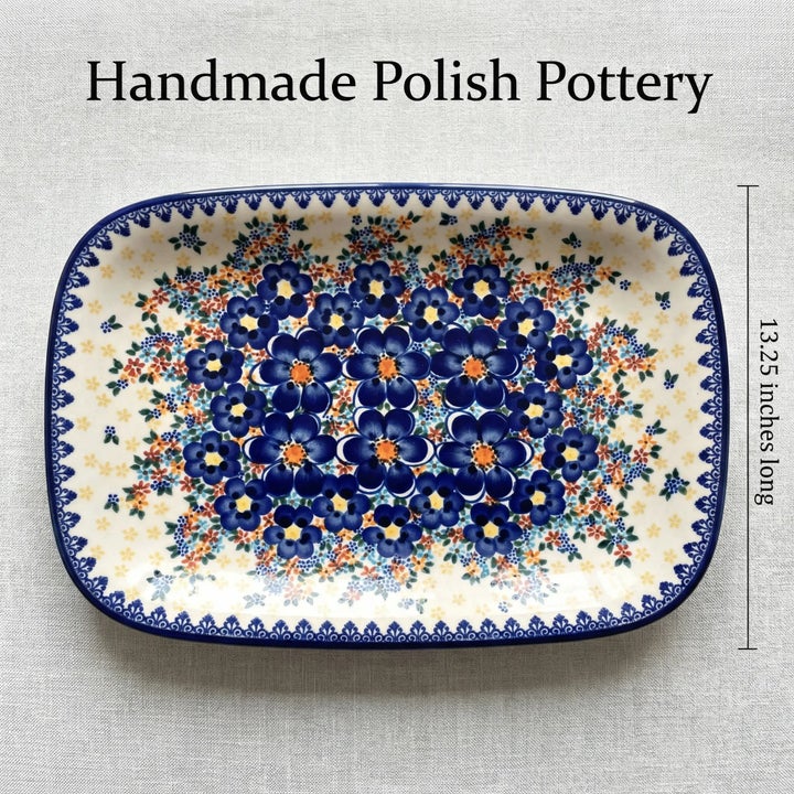 Vena Blue Dahlia Large Serving Piece — Polish Pottery