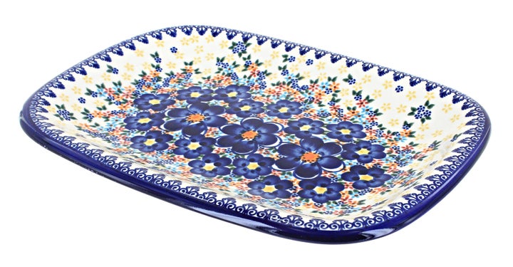 Vena Blue Dahlia Medium Serving Piece — Polish Pottery