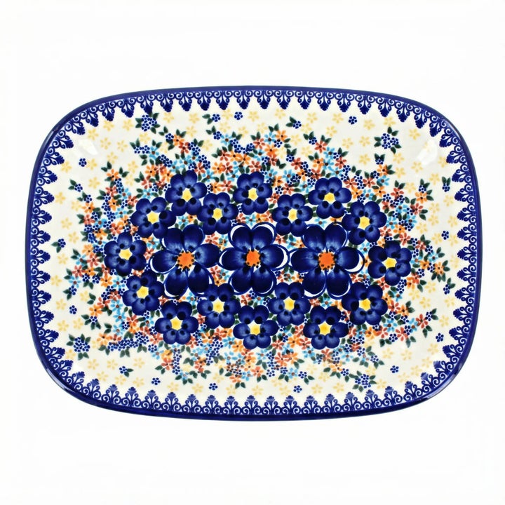 Vena Blue Dahlia Medium Serving Piece — Polish Pottery