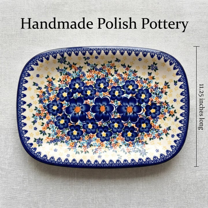 Vena Blue Dahlia Medium Serving Piece — Polish Pottery
