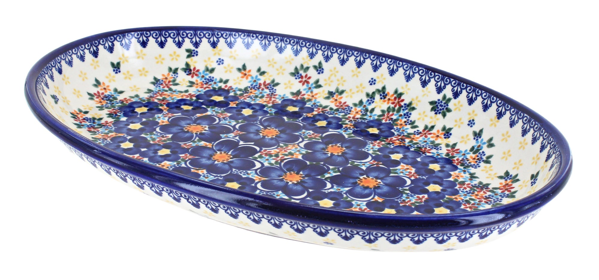 Vena Blue Dahlia Large Serving Piece — Polish Pottery