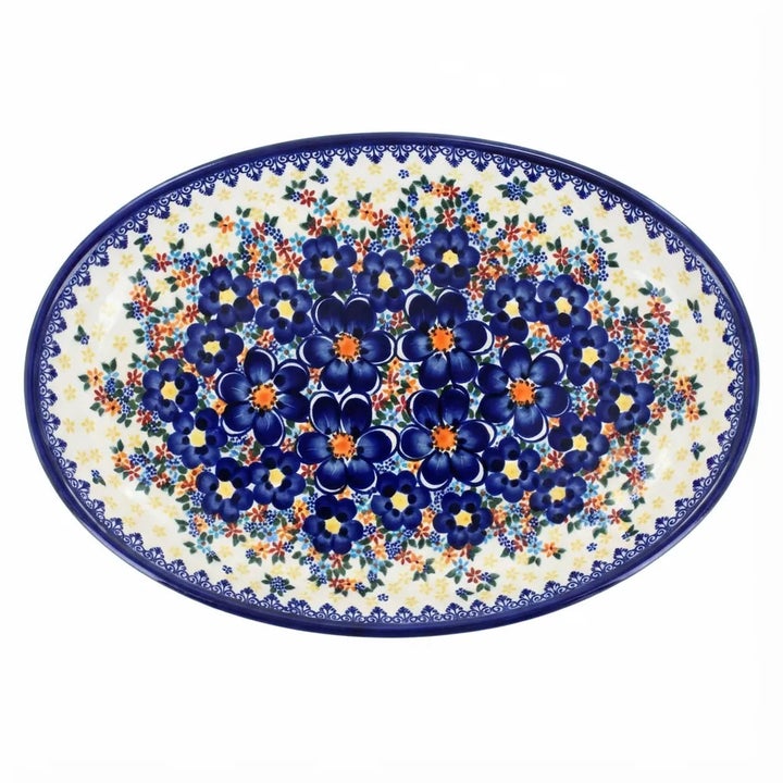 Vena Blue Dahlia Large Serving Piece — Polish Pottery