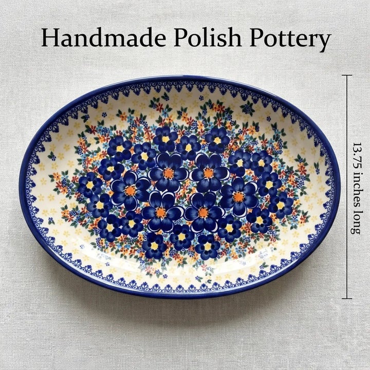 Vena Blue Dahlia Large Serving Piece — Polish Pottery
