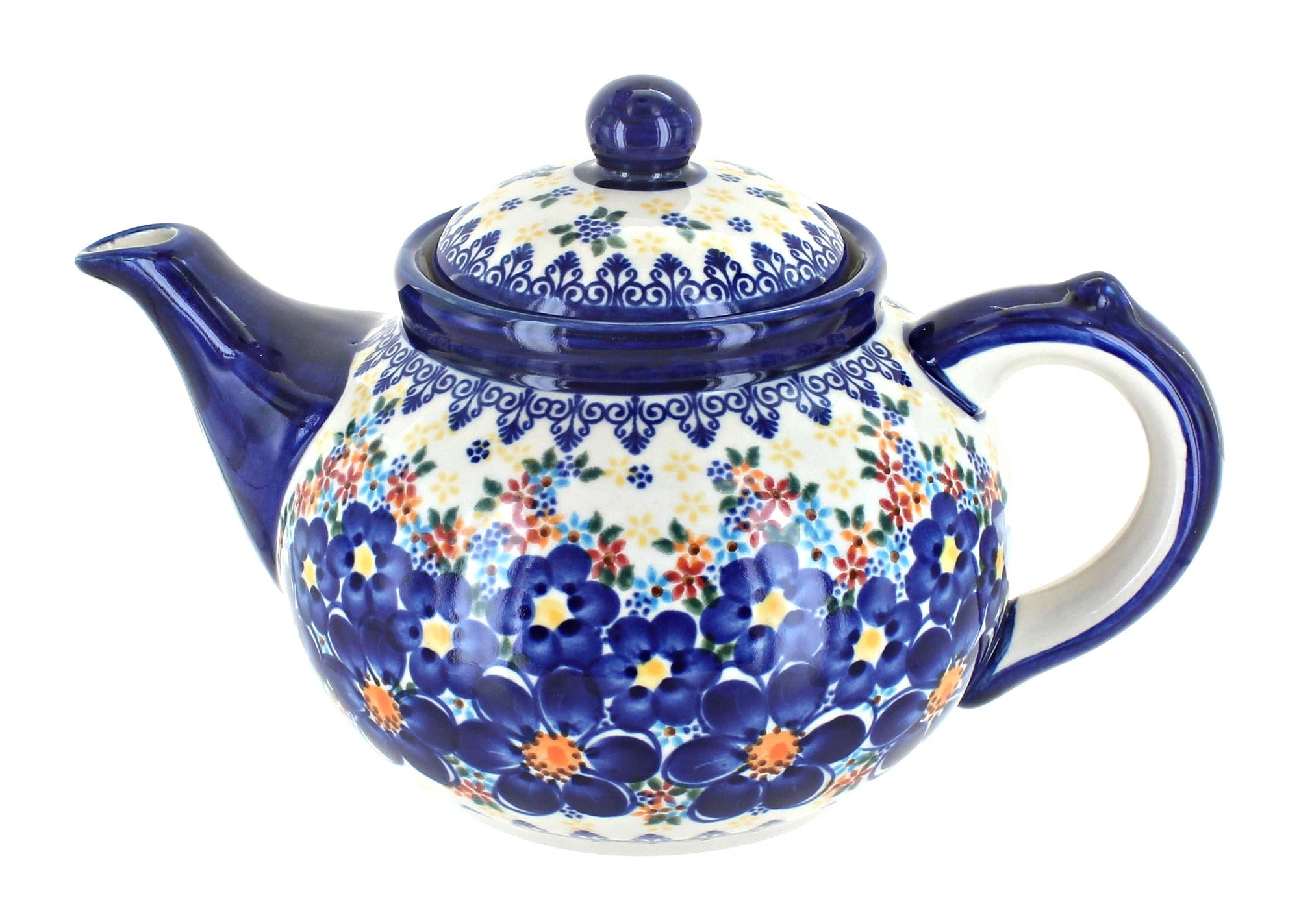 Vena Blue Dahlia Teapot — Polish Pottery