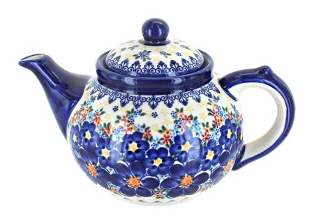 Vena Blue Dahlia Teapot — Polish Pottery