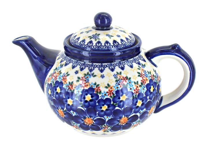 Vena Blue Dahlia Teapot — Polish Pottery