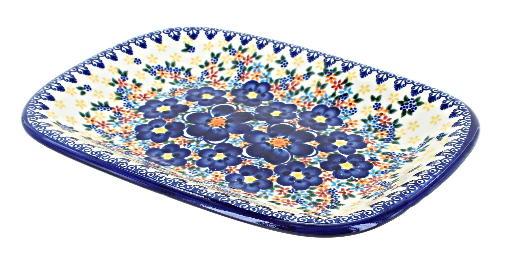 Vena Blue Dahlia Small Serving Piece — Polish Pottery