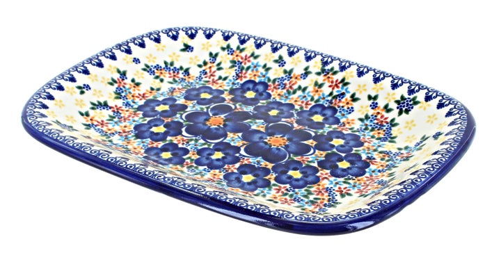 Vena Blue Dahlia Small Serving Piece — Polish Pottery