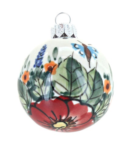 Zaklady Floral Butterfly Small Christmas Ball — Polish Pottery