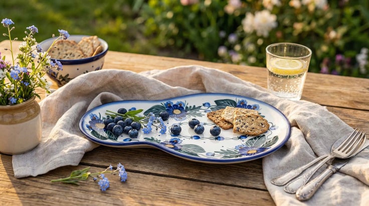 Detail image of WR Unikat Forget Me Not Dining Plates & Bowls — Polish Pottery