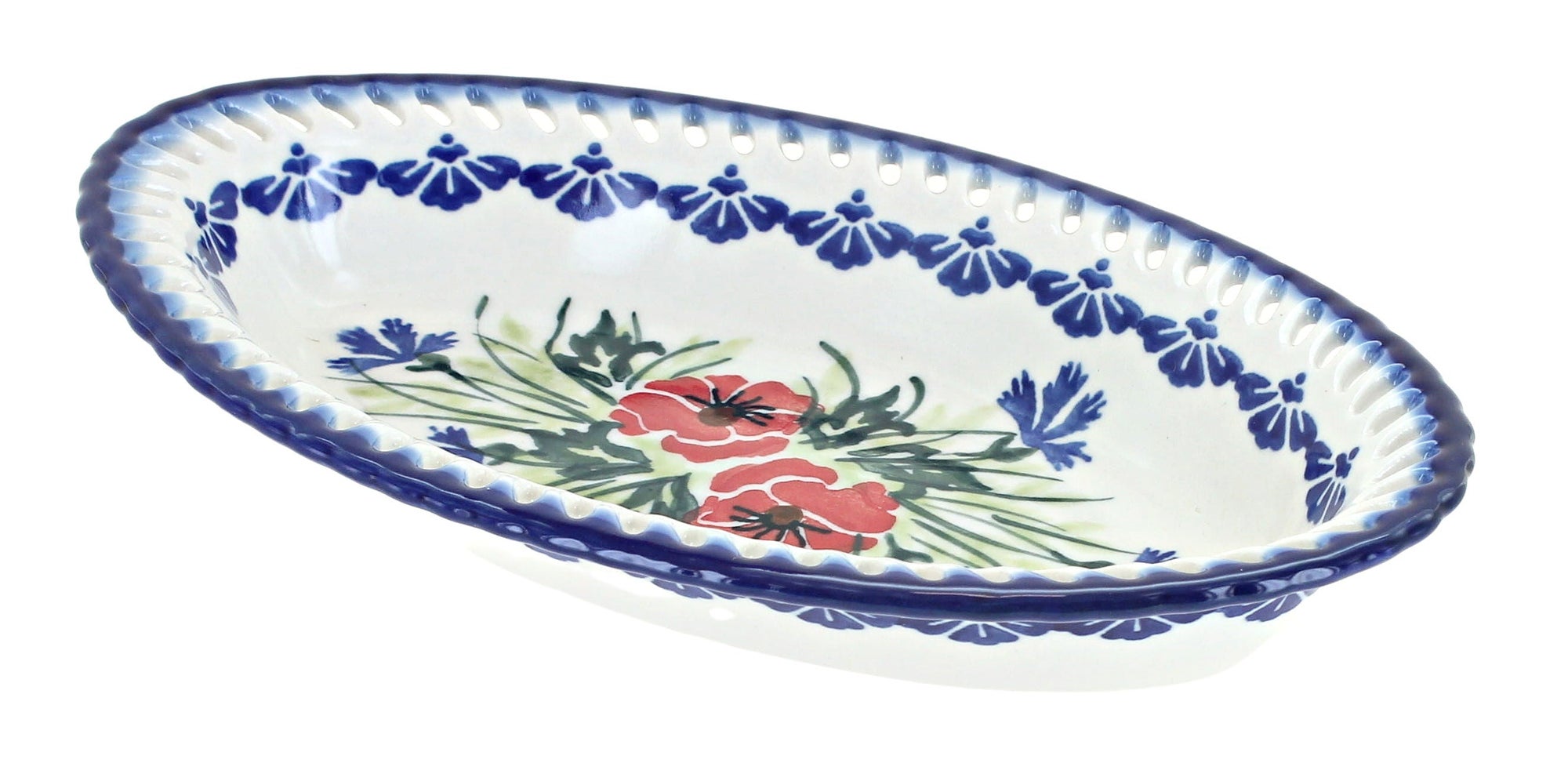 WR Unikat Cherry Red Bouquet Small Serving Piece — Polish Pottery
