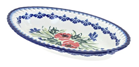 WR Unikat Cherry Red Bouquet Small Serving Piece — Polish Pottery