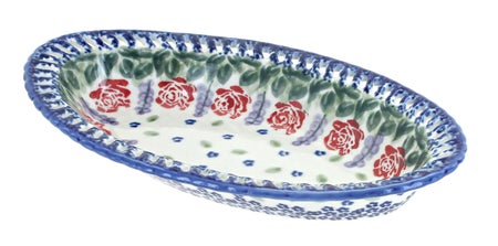 WR Unikat Roses Are Red Small Serving Piece — Polish Pottery