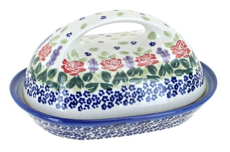 WR Unikat Roses Are Red Butter Dish — Polish Pottery
