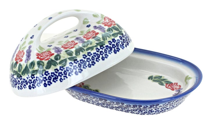 Detail image of WR Unikat Roses Are Red Butter Dish — Polish Pottery