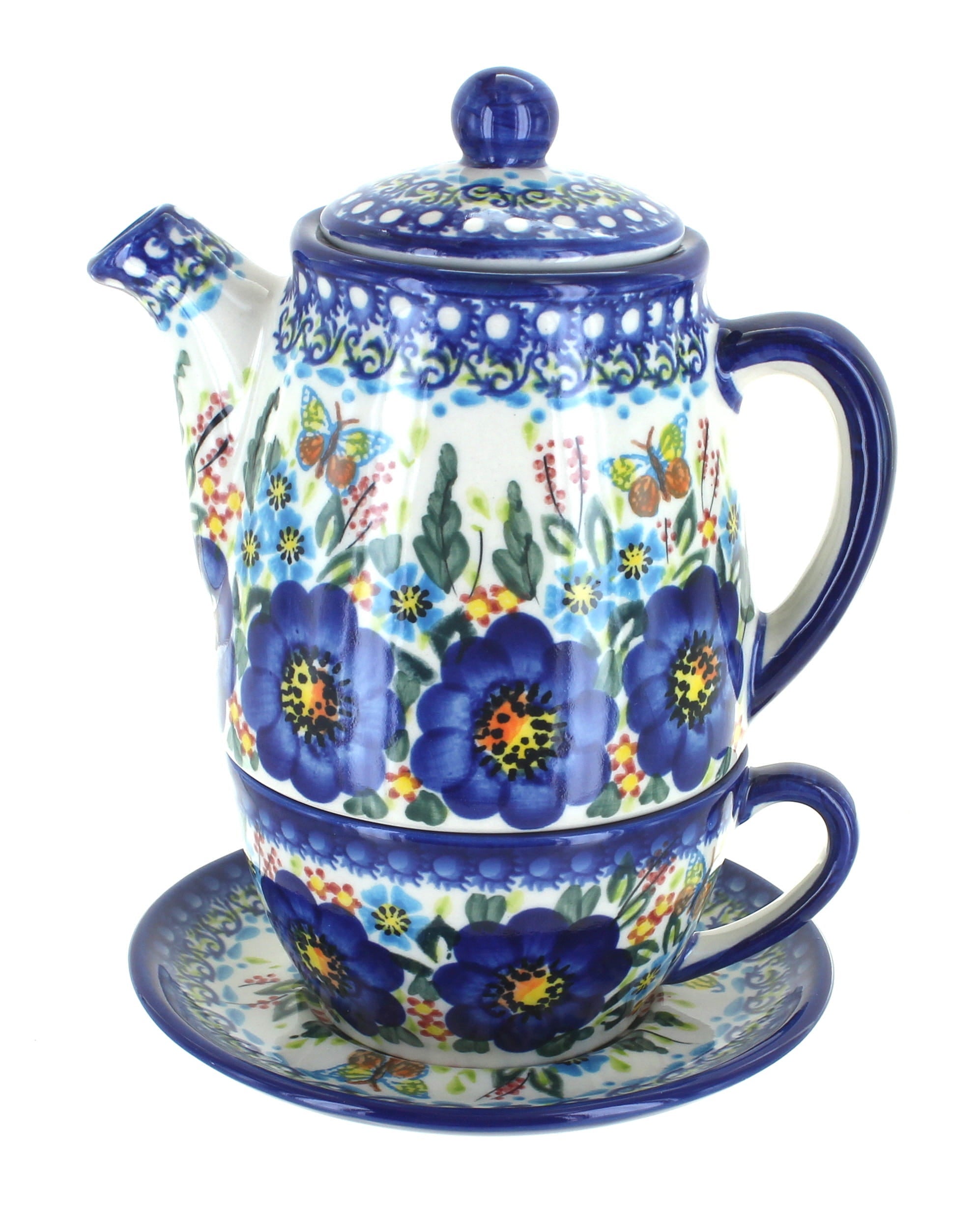 Vena Garden of Blue Teapot — Polish Pottery