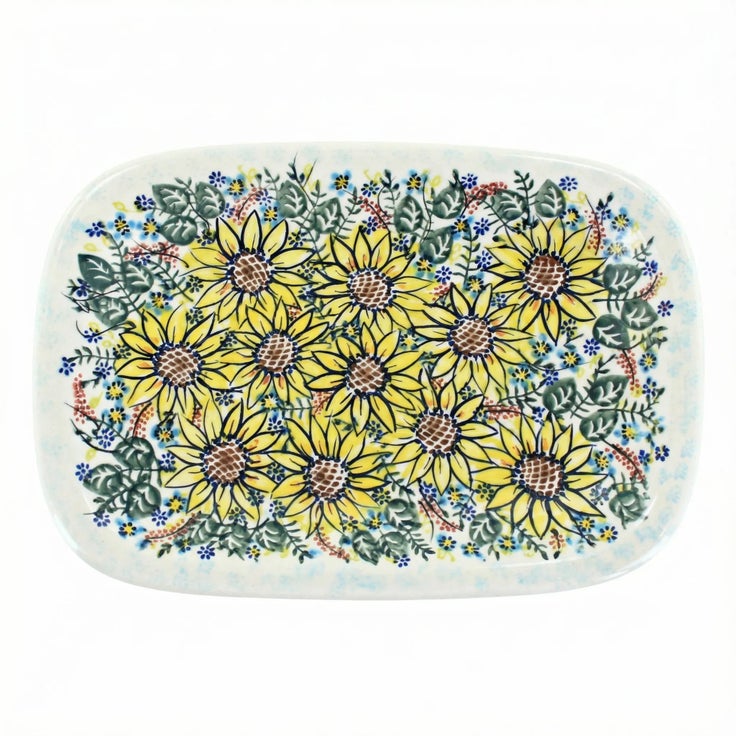 Detail image of Vena Sunflower Maze Medium Serving Piece — Polish Pottery