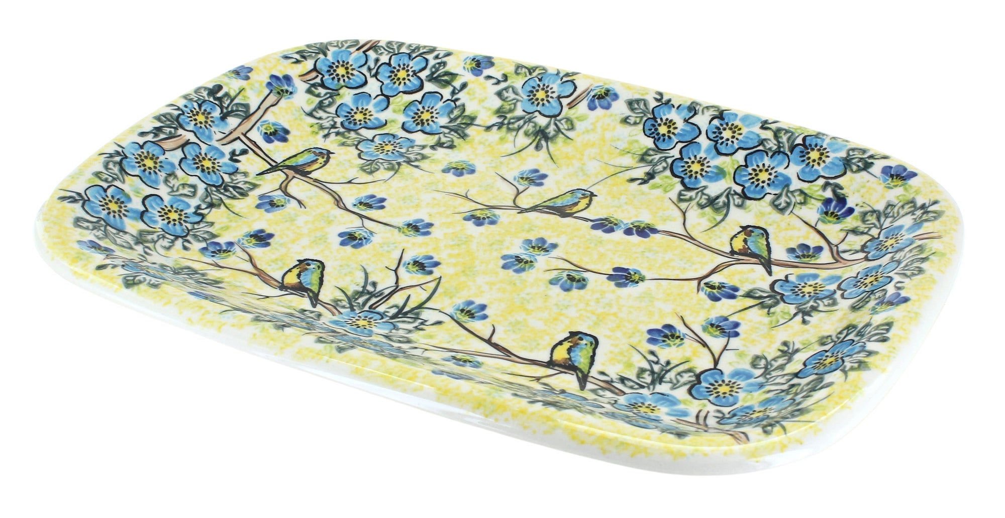 Vena Bluebird Garden Large Serving Piece — Polish Pottery