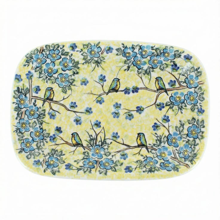 Detail image of Vena Bluebird Garden Large Serving Piece — Polish Pottery
