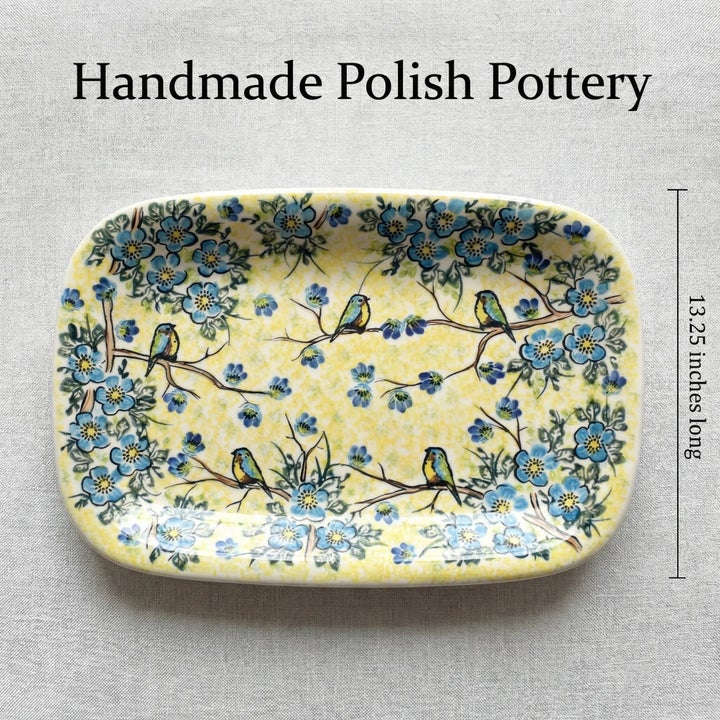 Vena Bluebird Garden Large Serving Piece — Polish Pottery