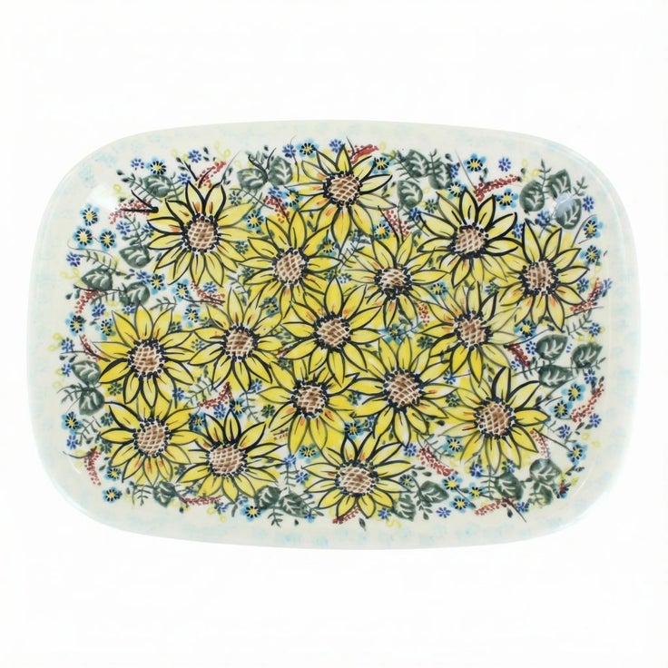 Detail image of Vena Sunflower Maze Large Serving Piece — Polish Pottery