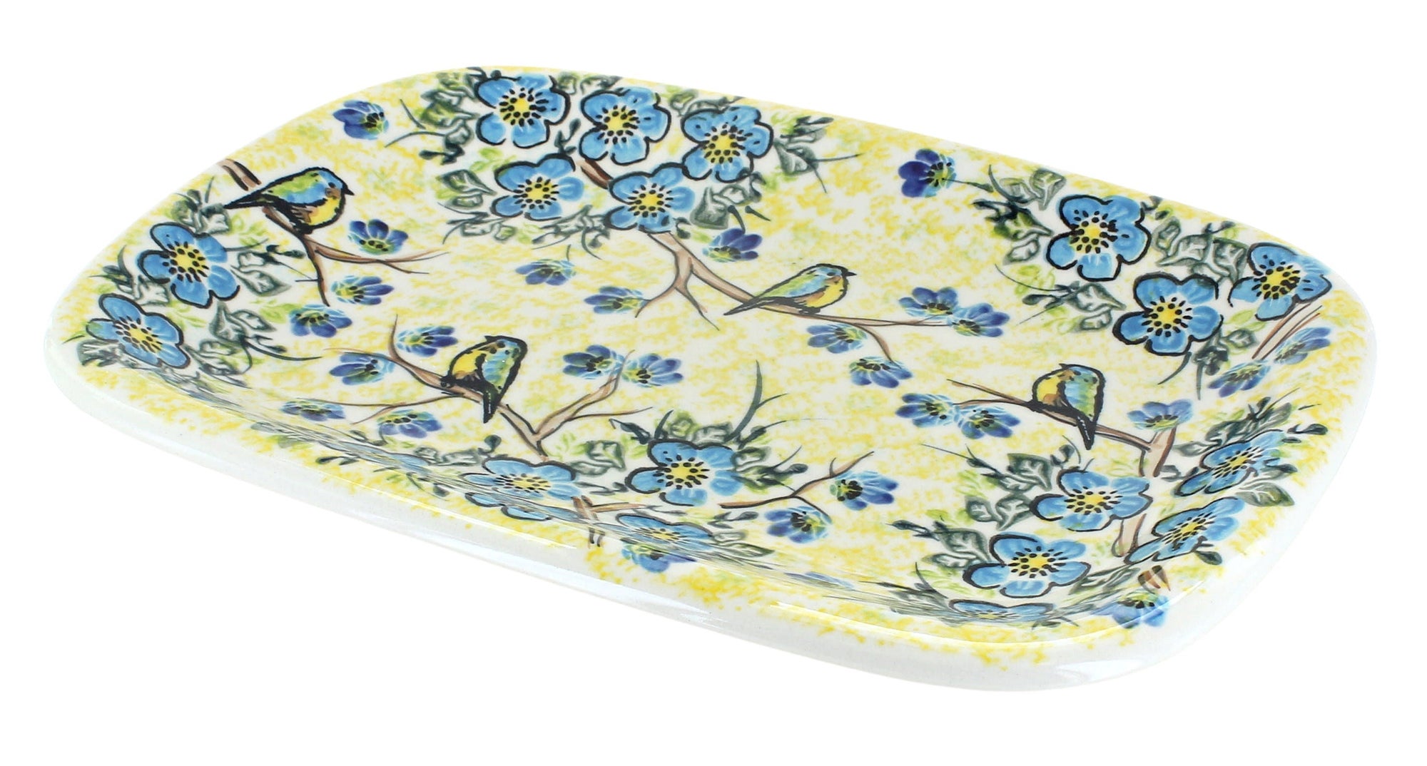 Vena Bluebird Garden Medium Serving Piece — Polish Pottery