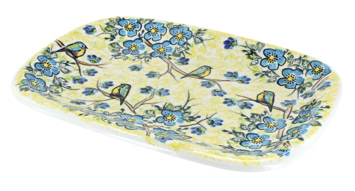 Vena Bluebird Garden Medium Serving Piece — Polish Pottery