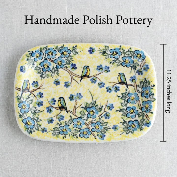 Vena Bluebird Garden Medium Serving Piece — Polish Pottery