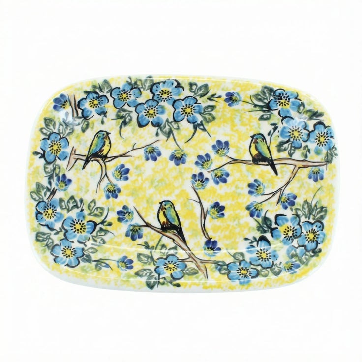 Detail image of Vena Bluebird Garden Small Serving Piece — Polish Pottery