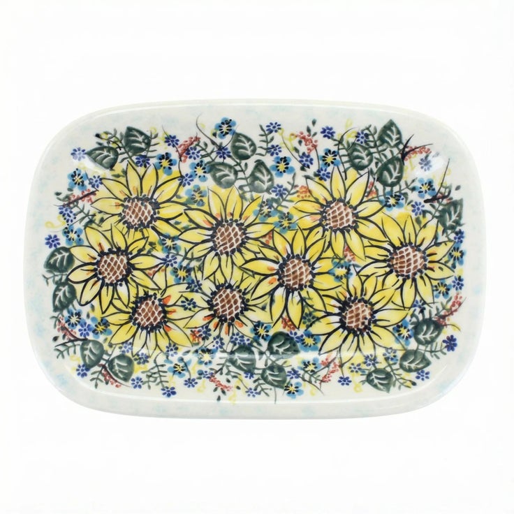 Detail image of Vena Sunflower Maze Small Serving Piece — Polish Pottery