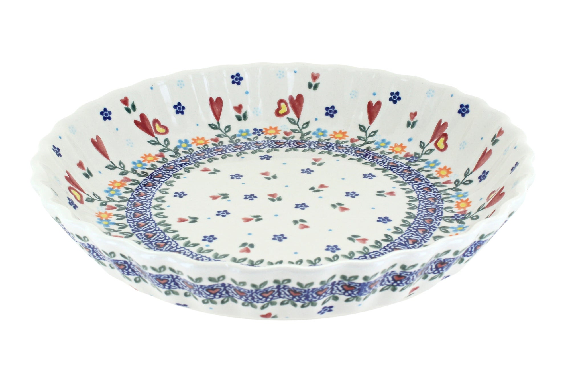 Vena Hearts & Flowers Pie Plate — Polish Pottery